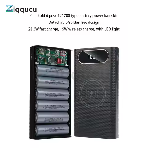 Removable 6-section 21700 power bank 18650 Case QC3.0 5V 9V 12V Lithium Battery Holder Two-way Fast