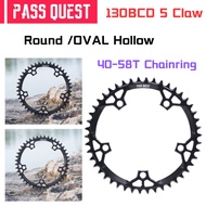 PASS QUEST 42-58T 130BCD 5 Claw Round /OVAL Bicycle Chainring Road Bike Chain Wheel Hollow Narrow Wide Chainring Road Bike forSram Support 10-12S Cycling