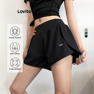 Lovito Sporty Sports Shorts Letter Double Layer Patter 2in1 Perfect for Running Yoga Tennis Pants LN