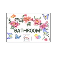 venicenight Bathroom Door Sticker Self-adhesive Wall Decals Beautiful Floral Butterfly Pattern Water