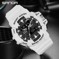 {Aishang watch industry}SANDA นาฬิกาผู้ชายสีขาวกลางแจ้งนาฬิกากีฬา LED ดิจิตอลกันน้ำนาฬิกาลำลองนาฬิกาผู้ชายทหาร Relogios Masculino