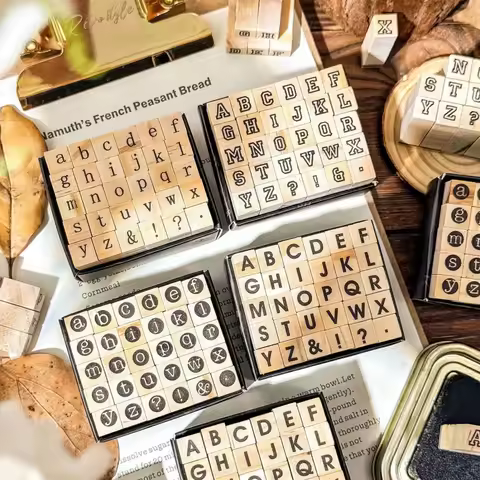 30 pcs/lot English Alphabet Wood Stamps Set, Uppercase & Lowercase Letter Seals, DIY Journaling Tool