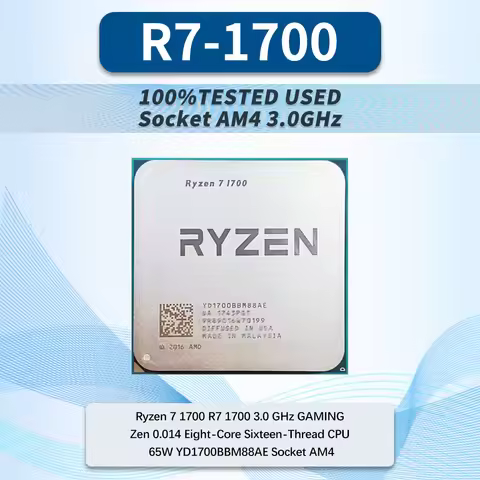 100% Tested Ryzen 7 1700 R7 1700 3.0 GHz GAMING Zen 0.014 Eight-Core Sixteen-Thread CPU 65W YD1700BB