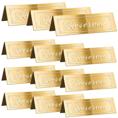12PCS Reserved Table Signs, Gold Reserved Signs For Wedding, Acrylic Doubleside Reserved Seating Sig