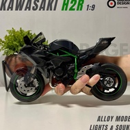 Diecast 19 Kawasaki Ninja H2R Motorcycle Bike Lights Sound Motorcycle Miniature Collection Scale 19