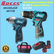 BOCCS 16V BL16D Brushless Cordless Drill Driver or BLR16D Impact Driver With 2 x 2.0ah Battery &amp; 1 x Charger