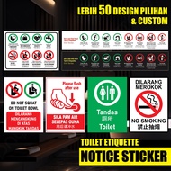 Etika Tandas Toilet Sign Toilet Sign Sticker Tandas Lelaki Wanita Dilarang Merokok Stiker Papan / SP