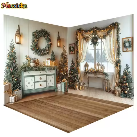 Mocsicka Photography Background 3D Christmas Room window Xmas Tree Decoration Backdrop Family Holida