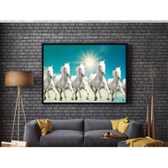 White 7 running Horse vastu Painting beautiful Seven Horse Running At Sunrise canvas Poster Home Dec