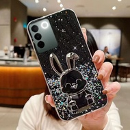 KONSMART New Happy Rabbit Stand Phone Case for VIVO V27e V27 5G V27 Pro 5G V25e V25 5G V25 Pro 5G Newest 2023 Bling Soft TPU Phone Casing for VIVO V23 5G V23e 5G V21 5G V21e V20 Pro V20se