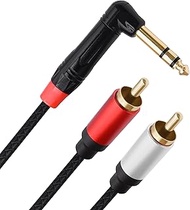 1/4 6.35mm TRS to 2 RCA Audio Cable Adapter Stereo Y Splitter Cable Right Angle 6.35mm to Dual RCA M