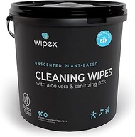 Wipex Gym & Fitness Cleaning Wipes, 400ct Dispensing Bucket with Sanitizing BZK Antiseptic - Great f