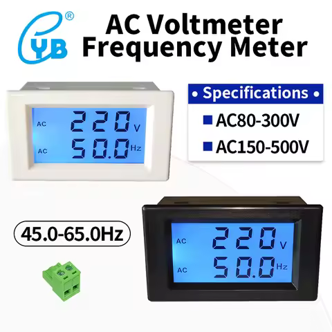 YB4835DVF Digital Hertz/HZ Voltmeter AC 80-500V Volt Monitor LCD Dual Display Voltage Frequency Mete