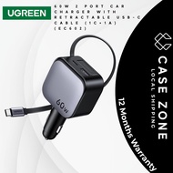 UGREEN 60W 2C1A Car Charger with Retractable Cable 3-Port Fast Charger