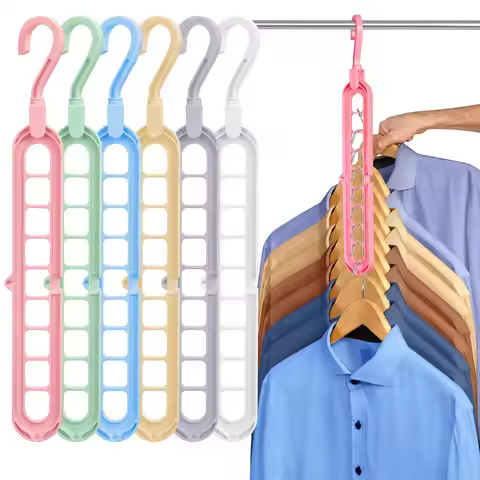 6 Pack Multifunctional Organizer Magic Space Saving Hangers with 9 Holes Storage Organization for Wa