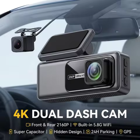 4K Dual Dash Cam Front and Rear Built-in 5.8G WiFi Super Capacitor Car DVR 2160P Hidden Video Record