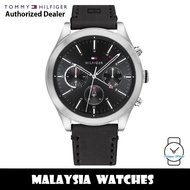 (100% Original) Tommy Hilfiger 1791740 Ashton Multifunction Black Dial Black Leather Strap Men Watch
