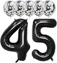 Black 45 Foil Balloons 40" Jumbo Foil Balloons Confetti Balloons for 45th Birthday Wedding Anniversa