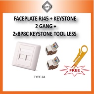 FACEPLATE 2 GANG 2 PORT KEYSTONE RJ45 RJ12 8P8C 6P6C 6P4C NETWORK LAN PORT TOOL LESS