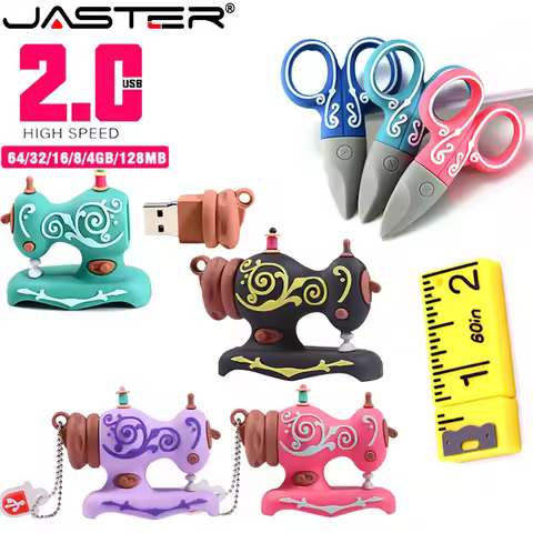 Cartoon USB Flash Drive 128GB Sewing Machine Pen Drive 64GB Tailor Creative Gift Ruler Pendrive 32GB