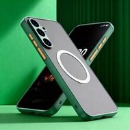 1 ชิ้น เคสป้องกันแม่เหล็กสีเขียวเข้ม รองรับการชาร์จไร้สาย, กันกระแทก สำหรับ Samsung S25 Ultra, S24, 