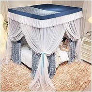 Blue Four corner post bed canopy, 2-in-1 square bed curtain mosquito net for Twin Queen King, Easy t