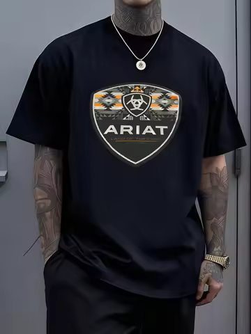 Mens Shield Emblem With Geometric Patterns Symbolizing Freedom Heritage And Strength Graphic On Aria