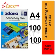 ADORO Laminating Film 100mic 100's (A4 Size) | Laminate Film/ Plastik Laminate/ High-end Quality
