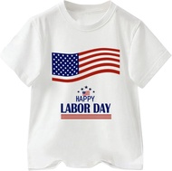 Cotton Blouse Casual T Shirt Toddler Boys Happy Day Text Print T Shirts American Flag Kids Independence Day Short Sleeve Top (White, 9-10 Years)