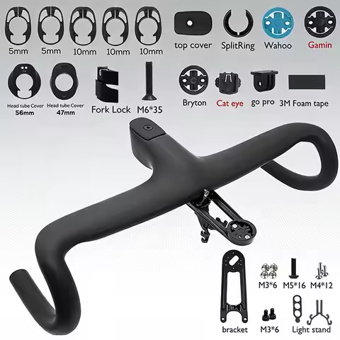 T4 3D Integrated Full Carbon Bicycle Handlebar FOR 360-440MM Includes Computer Holder Weight About 3