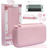 8 in 1 Nintendo Switch OLED Console Accessories Kit Pink Sakura PU Carry Pouch Case With Screen Protector For NS OLED