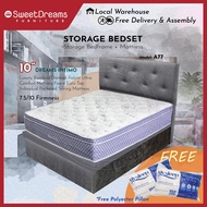 A77 Bed Frame | Frame + 10" Mattress Bundle Package | Single/Super Single/Queen/King Storage Bed | Divan Bed