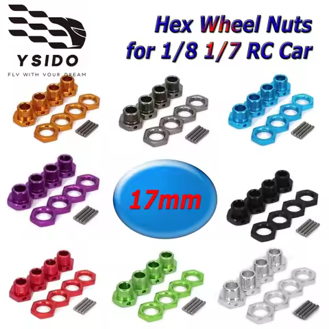 YSIDO 4pcs 17mm Aluminum Wheel Hex with Nut for ARRMA 1/8 Typhon 6S BLX 1/7 Infraction Mojave 6S BLX