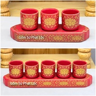 Set of 3 High Quality Brocade Red Water Cups, 3 Cups/5 Cups of Worship Water