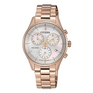 CITIZEN FB1442-86D ECO-DRIVE Solar Powered Chronograph Chandler Analog Mother of Pearl Dial Rose Gold Tone Stainless Steel Case Band WATER RESISTANCE CLASSIC LADIES WATCH