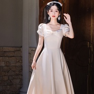 Váy Cưới Satin Sang Trọng Cho Cô Dâu Váy Dạ Hội Dài Thường Ngày Cho Phụ Nữ Váy Cưới Mùa Thu Đông Cho