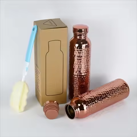 800ML Copper Water Bottle​ Anti-Slip Silicone Base​ ​Thermal Insulation ​Hammer Pattern Bottle​ ​One