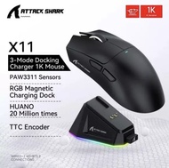 Attack Shark X11 Wireless Mouse Paw3311 22000DPI Buletooth Three Mode Rgb Charging Dock Lightweight