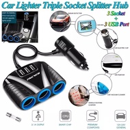 1 to 3 way car lighter three socket splitter hub fast charger power adapter DC 12V-24V with 3 USB po
