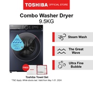 [FREE GIFT]Toshiba T15 TWD-BM105GF4S Morandi Gray 15mins Quick Wash Front Load Combo Washer Dryer 9.5/ 7kgWater Efficiency 4 Ticks