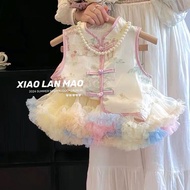 New Chinese Style Girls Suit Summer Fashionable Western Style Baby Girl Heavy Industry Embroidered T