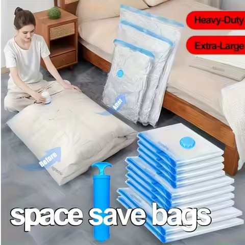 3-Size Vacuum Storage Bags Set (2/3/7PCS, 7PCS w/Pump) | 40x60/50x70/60x80cm | Thick PA+PE | 80% Spa