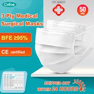 (White) Cofoe 50pcs 3 Ply Medical Surgical Face Mask-Disposable CE Approved Anti-fog Anti-virus Anti-bacterial Protective Cover 3 Layer Masks Facemask for Adult