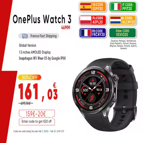 Global Version OnePlus Watch 3 Smart Watch 1.5 inches AMOLED Display 32GB Memory Snapdragon W5 Wear 