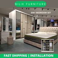 💥 Free Intsall💥-Bedroom Set/Luxury(Bedframe + 8ftx 8ft Wardrobe +Dressing Table & Stool+Side Table)