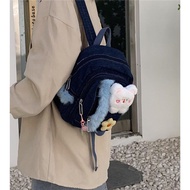 Home Homemade Millennium Schoolbag Huhu Little White Bear Retro Cartoon Japanese College Denim Small
