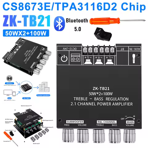 ZK-MT21 ZK-TB21 Subwoofer Amplifier Board 2x50W+100W TPA3116D2 / CS8673E Chip Bluetooth 5.0 Speaker
