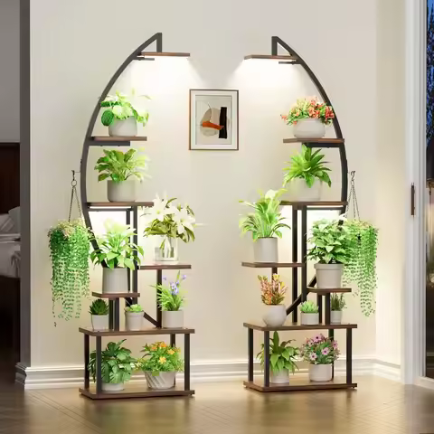 Plant Stand Indoor with Grow Lights: Large Plant Shelf for Multiple Plants, 2 Pack Plant Racks 7 Tie