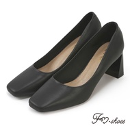 FM SHOES Square Toe Cat Heel High Heels Black