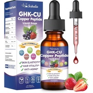 GHK-CU Peptide Supplement Liquid Drops, Premium 6-in-1 GHK CU Copper Peptides w. Marine Collagen Hya